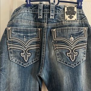 Rock Revival “Stan” Straight Distressed Men’s Blue Jeans 38x29”